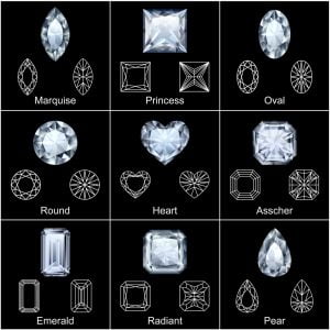 Set of variously shaped realistic diamonds - vector